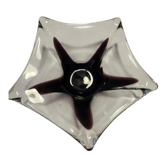 Murano Art Glass Star Form Bowl, Clear with Amethyst, 11" Wide. Pontil - Picture 3 of 10